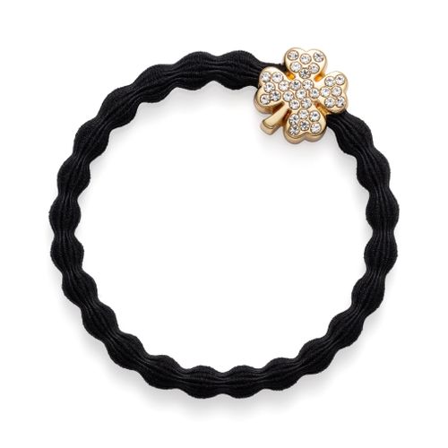 Hairband - Gold Diamanté Clover Black